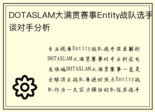 DOTASLAM大满贯赛事Entity战队选手谈对手分析 DOTASLAM大满贯赛事Entity战队选手谈对手分析