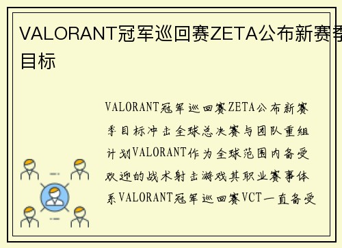 VALORANT冠军巡回赛ZETA公布新赛季目标