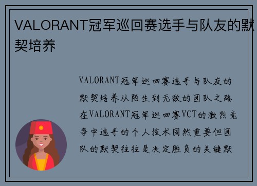 VALORANT冠军巡回赛选手与队友的默契培养
